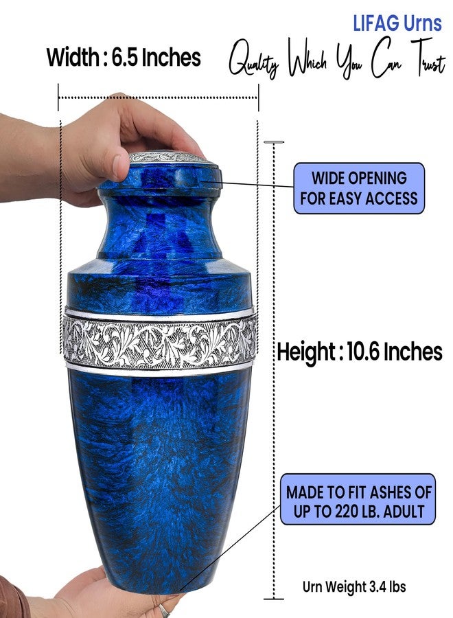 LIFAG Blue Urn for Ashes Adult Male & Female With Cross Necklace for Ashes of Loved One | Large Cremation Urns for Human Ashes Adult Man | Burial Urn, Decorative Memorial Funeral Urns for Ashes Holds 220lbs - Image 3