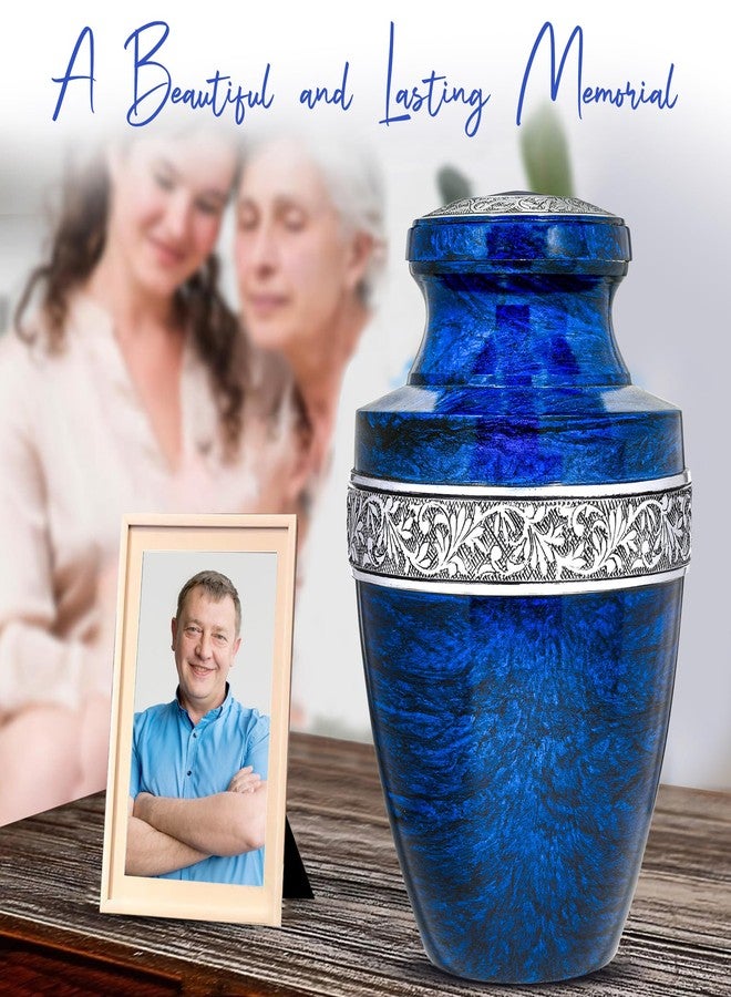 LIFAG Blue Urn for Ashes Adult Male & Female With Cross Necklace for Ashes of Loved One | Large Cremation Urns for Human Ashes Adult Man | Burial Urn, Decorative Memorial Funeral Urns for Ashes Holds 220lbs - Image 5