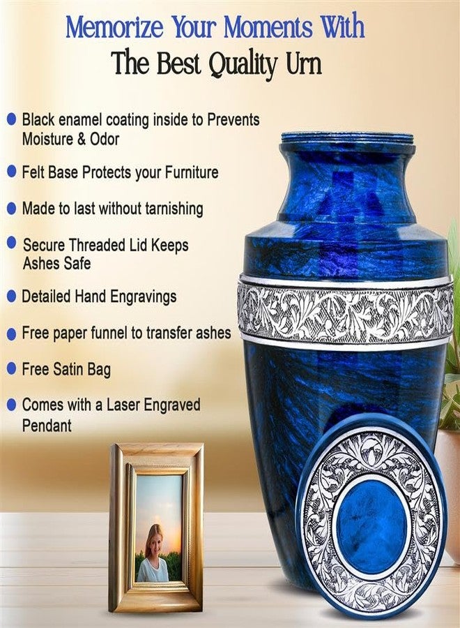LIFAG Blue Urn for Ashes Adult Male & Female With Cross Necklace for Ashes of Loved One | Large Cremation Urns for Human Ashes Adult Man | Burial Urn, Decorative Memorial Funeral Urns for Ashes Holds 220lbs - Image 4
