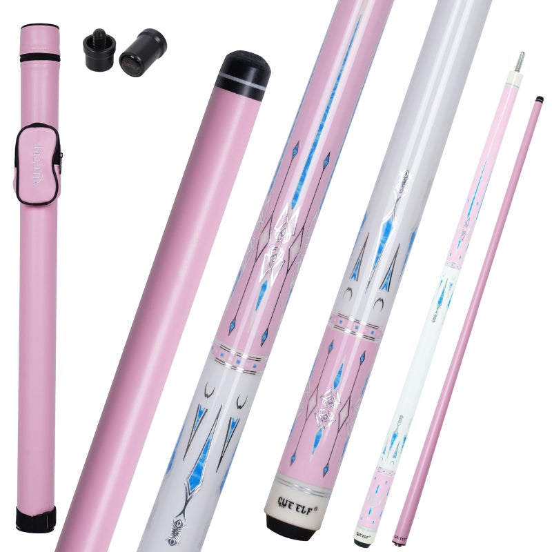 CUEELF Carbon Fiber Pool Cue Stick Leather Grip Pool Stick 58inches Carbon Shaft Technology Pink Pool Cue for Women PKPinkBlue 20 oz - Image 2