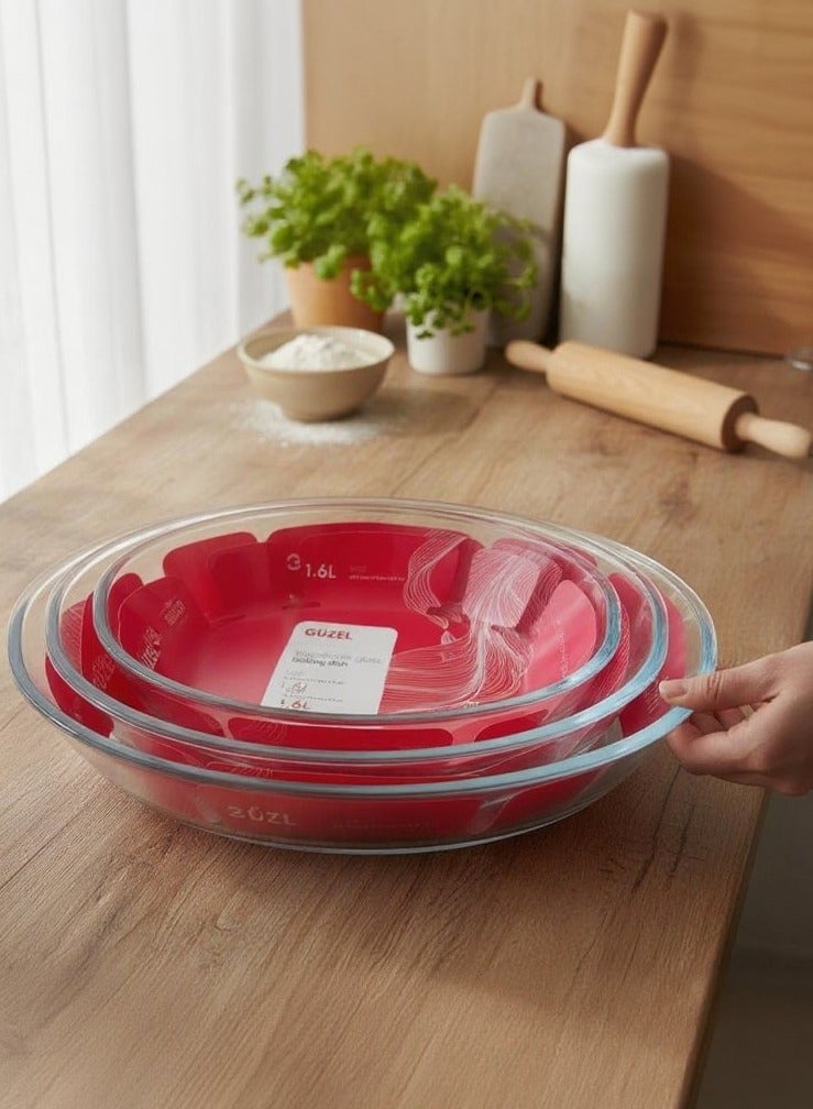 جوزيل طقم أطباق فرن زجاجية بيضاوية 3 قطع الأحجام: صغير 1.6 لتر، متوسط 2.4 لتر، كبير 3.0 لتر - Image 1