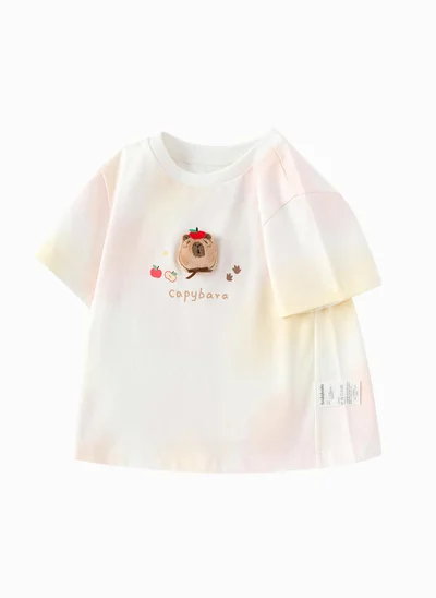 Balabala Toddler Girl Round v-neck short-sleeved T-shirt