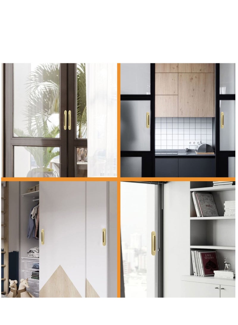 KASTWAVE Self-Stick Oval Sliding Door Pulls, 2pcs Matte Gold Aluminum Alloy Flush Pull Punch-Free Handle for Sliding Barn Door Windows Cabinets - Image 2