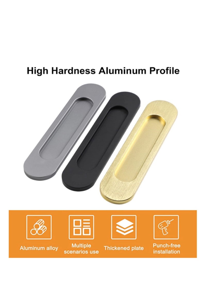 KASTWAVE Self-Stick Oval Sliding Door Pulls, 2pcs Matte Gold Aluminum Alloy Flush Pull Punch-Free Handle for Sliding Barn Door Windows Cabinets - Image 4