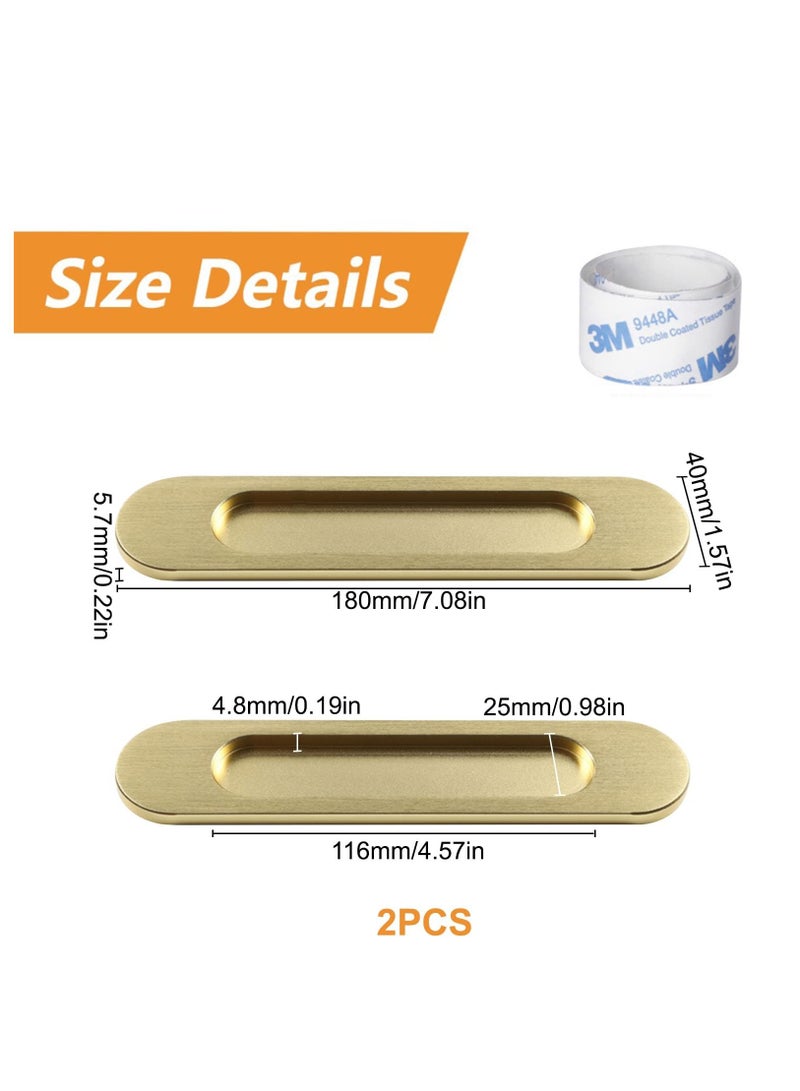 KASTWAVE Self-Stick Oval Sliding Door Pulls, 2pcs Matte Gold Aluminum Alloy Flush Pull Punch-Free Handle for Sliding Barn Door Windows Cabinets - Image 3