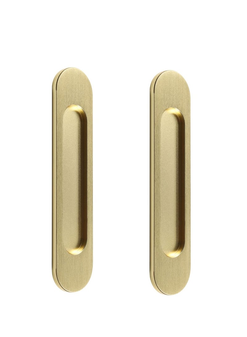 KASTWAVE Self-Stick Oval Sliding Door Pulls, 2pcs Matte Gold Aluminum Alloy Flush Pull Punch-Free Handle for Sliding Barn Door Windows Cabinets - Image 1