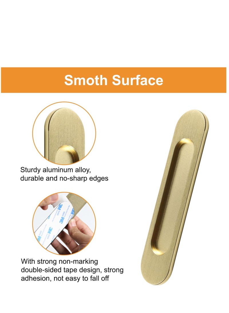KASTWAVE Self-Stick Oval Sliding Door Pulls, 2pcs Matte Gold Aluminum Alloy Flush Pull Punch-Free Handle for Sliding Barn Door Windows Cabinets - Image 5