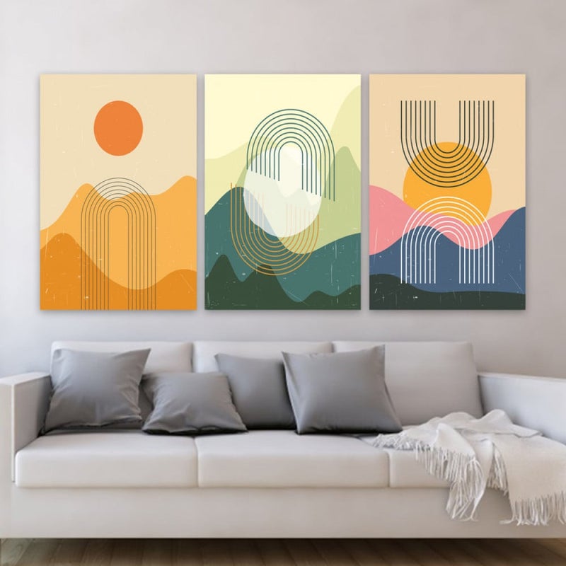 Marktna Three luxurious modern canvas prints with a hollow frame, measuring (90×40), three pieces - Image 1