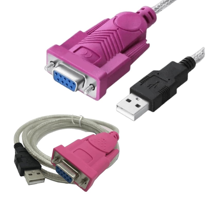 WiredCom USB to RS232 Serial Port Adapter Cable, USB2.0A Male to RS-232 Female 9 Pin Connector Pink Cable Adapter - Image 1