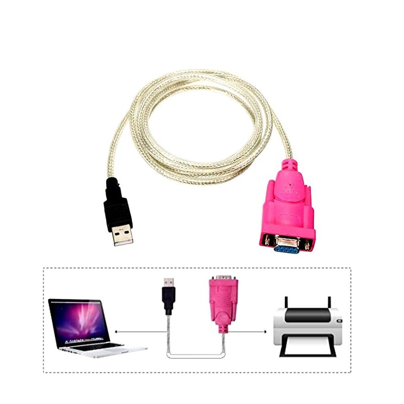 WiredCom USB to RS232 Serial Port Adapter Cable, USB2.0A Male to RS-232 Female 9 Pin Connector Pink Cable Adapter - Image 5