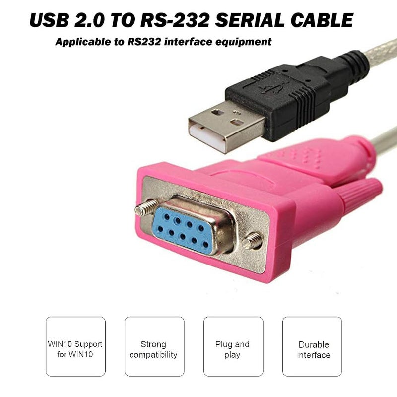 WiredCom USB to RS232 Serial Port Adapter Cable, USB2.0A Male to RS-232 Female 9 Pin Connector Pink Cable Adapter - Image 4