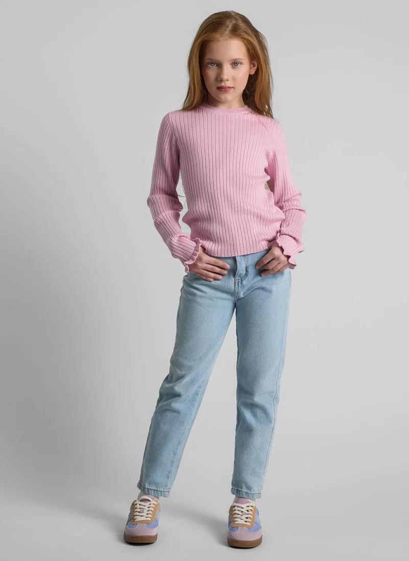 MINOTI Kids Girls Long Sleeve Sweater With Frilled Cuffs