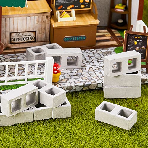 Civaner 50 Pcs Miniature 1/12 Scale Mini Bricks Concrete Tiny Dollhouse Accessories for Kitchen Garden Landscaping Model Architect Buildings DIY Construction Office Desk Toys Supplies (Gray-Square) - Image 3