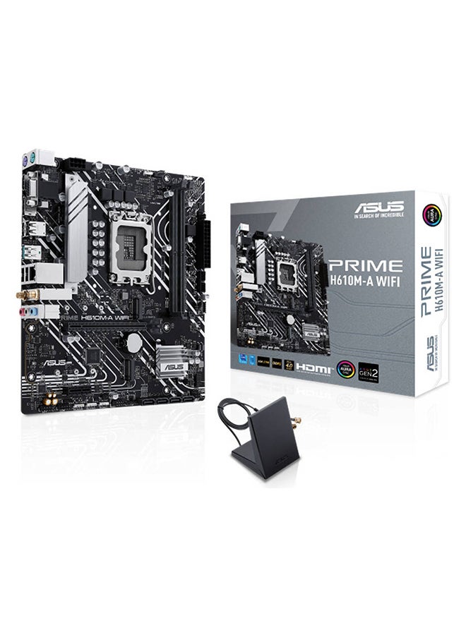 Prime H610M-A Wi-Fi Micro-ATX LGA 1700 Motherboard, Intel H610 Chipset, 2x DIMM DDR4 Slots, 64GB Max Memory, 2x M 2 Slots, 1x PCIe 4 0 x16 Slot, Wi-Fi 5 BT5 Connectivty | 90MB1C80-M0EAY0 Black