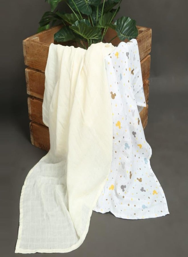 Coocuddle Bamboo Muslin Swaddle: Cartoon & Plain Lemon - Set of Two, Organic Cotton, Soft & Breathable, Ideal for Newborns, Perfect for Swaddling, Daily Use & Baby Sleep - Image 4