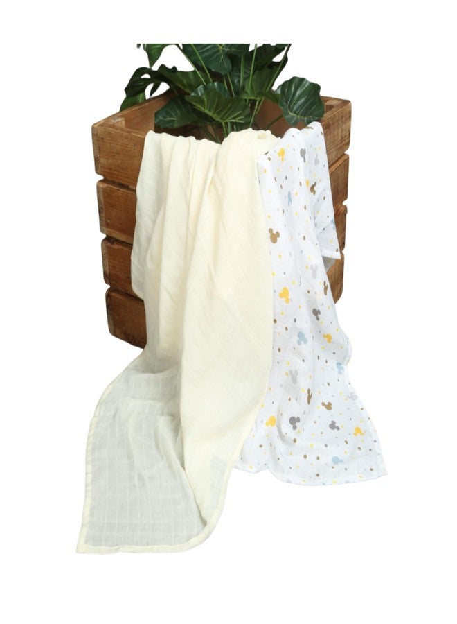 Coocuddle Bamboo Muslin Swaddle: Cartoon & Plain Lemon - Set of Two, Organic Cotton, Soft & Breathable, Ideal for Newborns, Perfect for Swaddling, Daily Use & Baby Sleep - Image 1