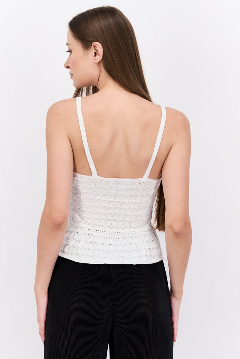 Reserved Women V Neck Sleeveless Textured Crop Top, White  - Image 2