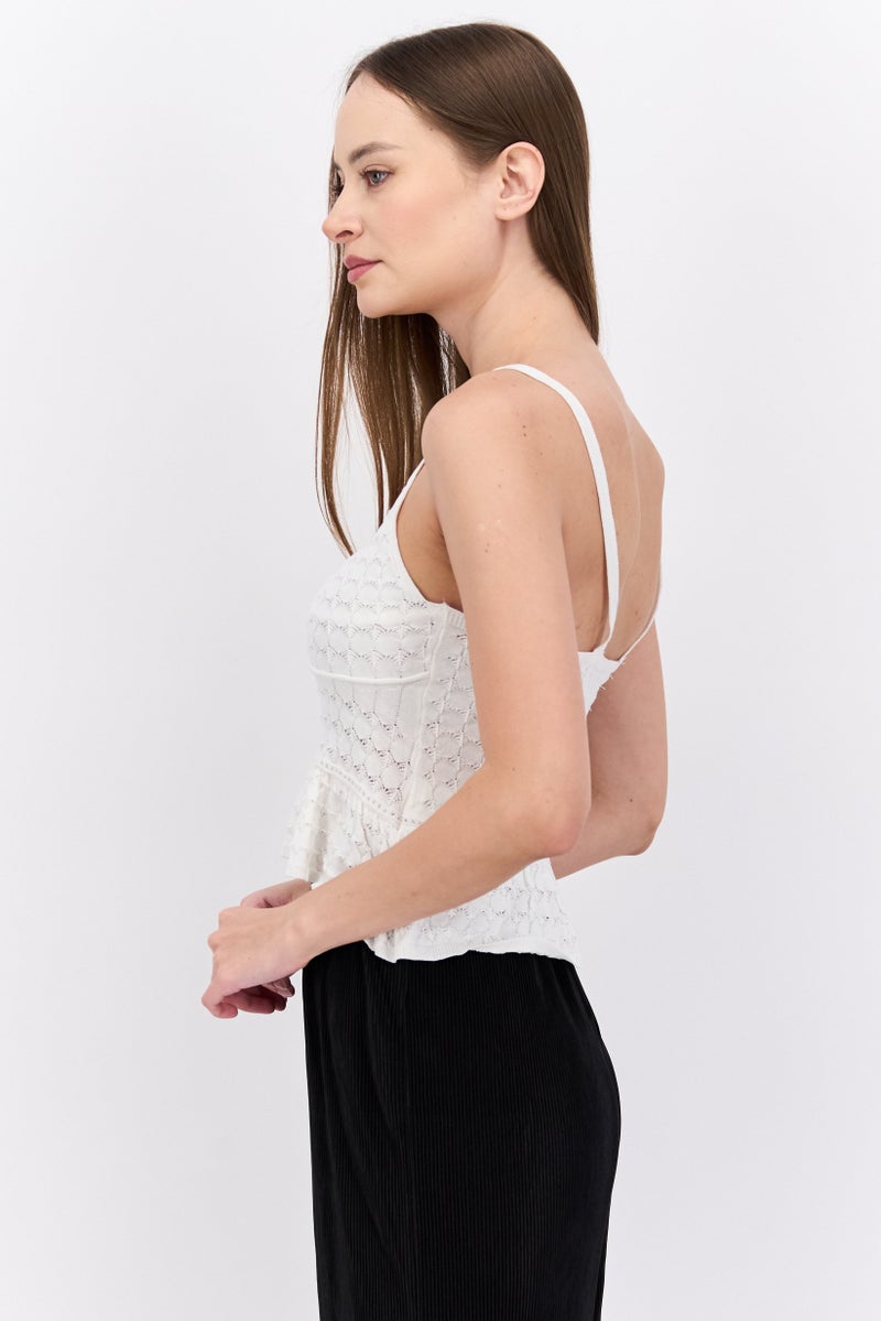 Reserved Women V Neck Sleeveless Textured Crop Top, White  - Image 4