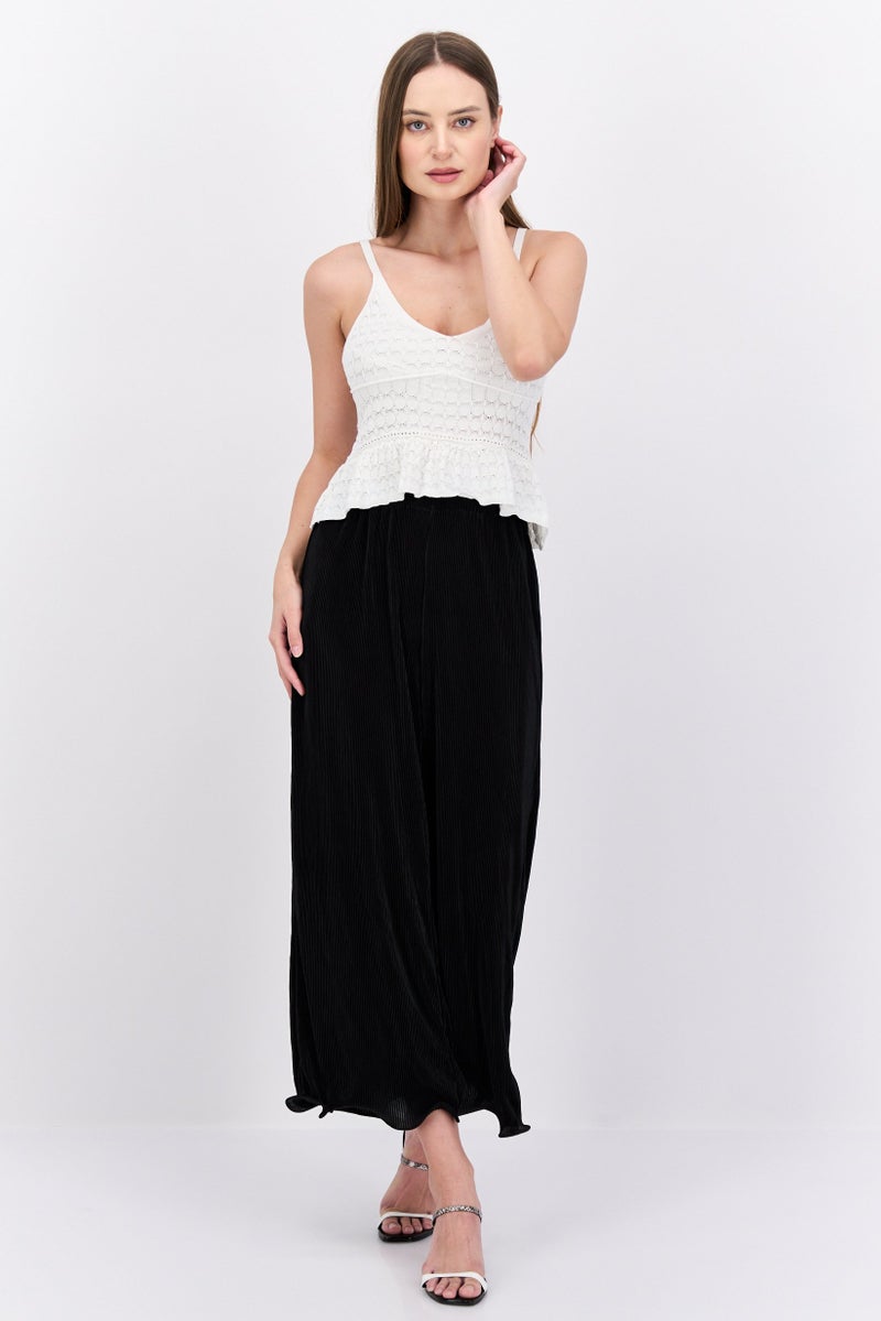Reserved Women V Neck Sleeveless Textured Crop Top, White  - Image 3