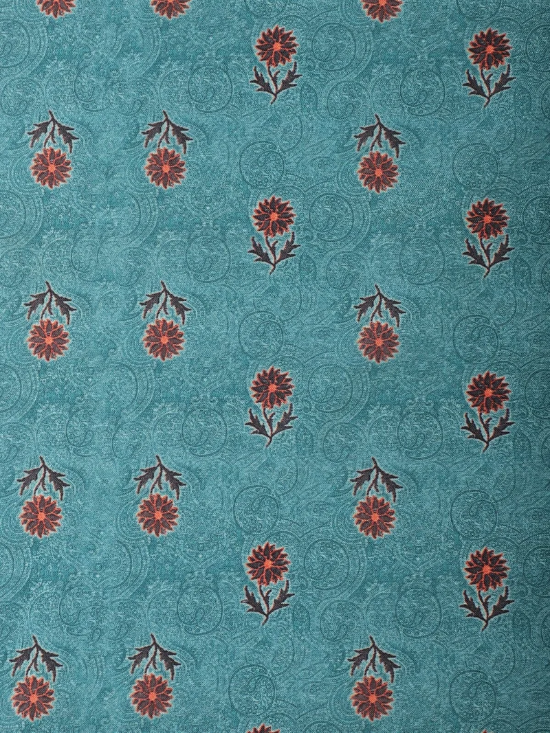 أيه كيه إس Teal Floral Block Print Fabric for Crafting