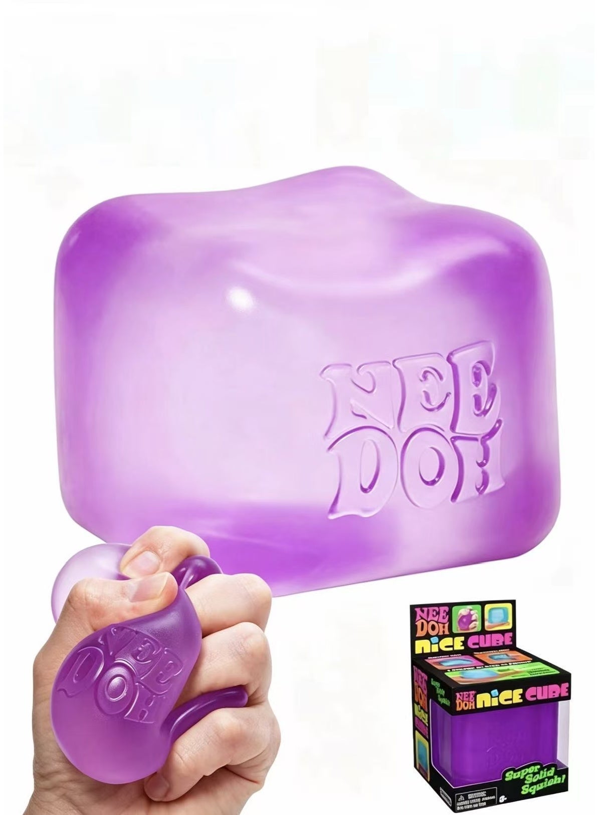 NeeDoh Nice Cube Sensory Squeeze Toy, Super Solid Squish Fidget Cube, 2.25 Inch Stress Relief Toy for Kids Adults(Purple)