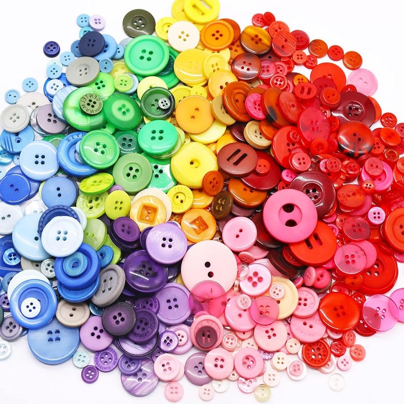 HASTHIP HASTHIP® 300Pcs Colorful Buttons for Sweater, Resin Plastic Buttons for Crafts Clothes Sewing, Assorted Sizes Round Shirt Button for DIY Crafts, Painting for Kids Activitiy - Image 1