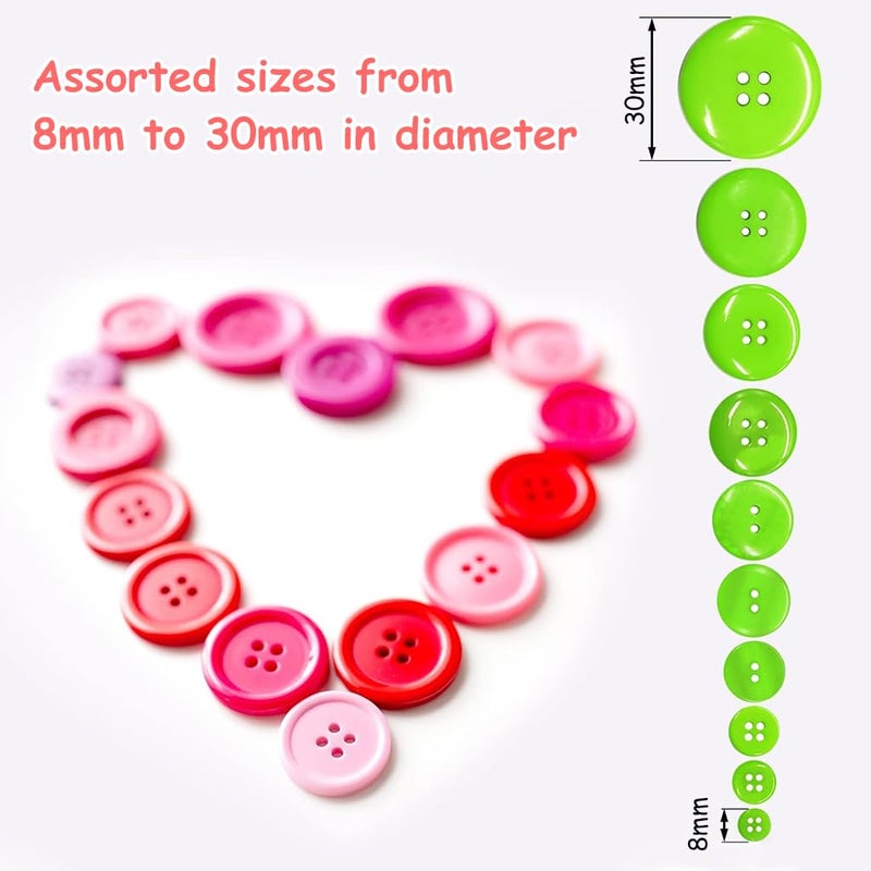 HASTHIP HASTHIP® 300Pcs Colorful Buttons for Sweater, Resin Plastic Buttons for Crafts Clothes Sewing, Assorted Sizes Round Shirt Button for DIY Crafts, Painting for Kids Activitiy - Image 2