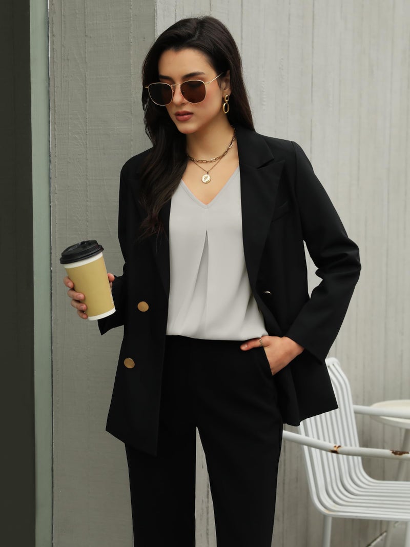 Funlingo Tunic Tops for Women Dressy Casual Fall Chiffon Blouses Business Work Ladies Trendy Front Pleated Shirts Formal Clothing Grey S - Image 4