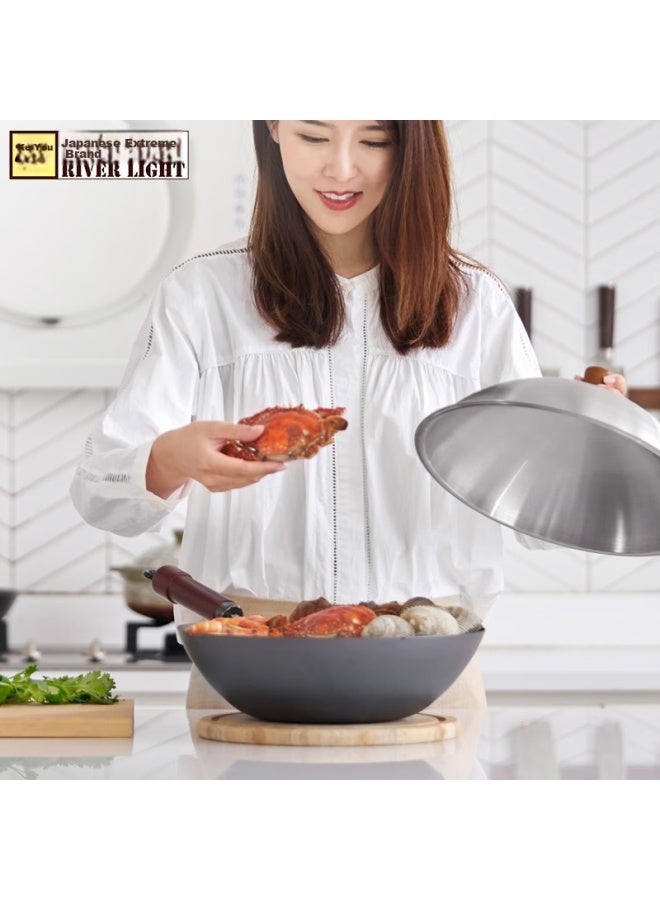 River Light Premium Wok Iron Pan Non-coated Stir-fry Pan Compatible With Induction And Gas Stoves, Traditional Wok 32cm Three-piece Set - Image 1