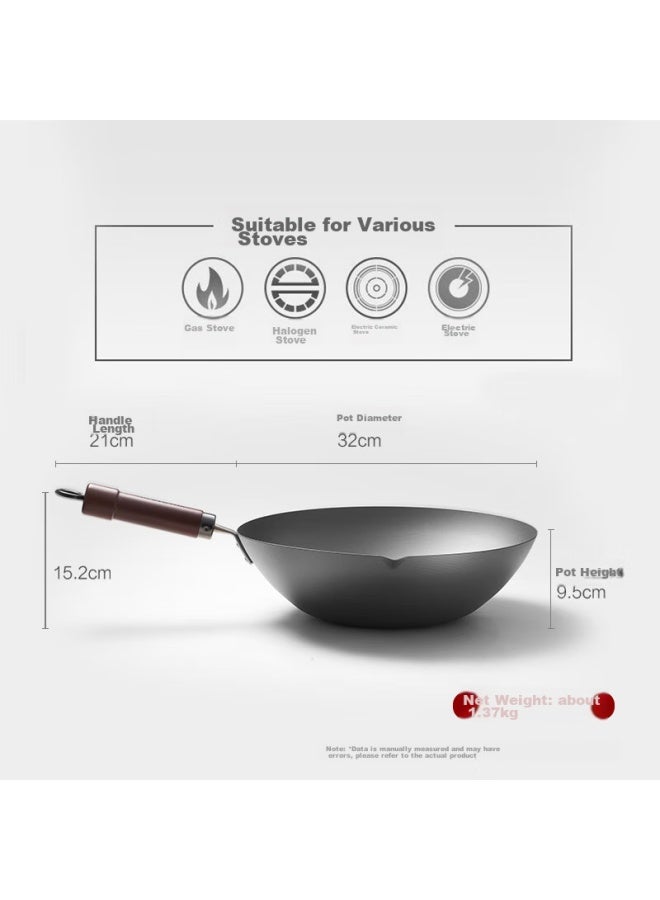 River Light Premium Wok Iron Pan Non-coated Stir-fry Pan Compatible With Induction And Gas Stoves, Traditional Wok 32cm Three-piece Set - Image 2