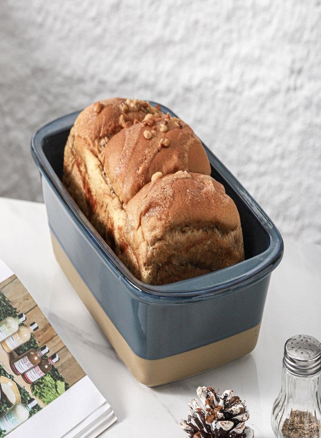 HVH Ceramic Loaf Pan for Baking Bread, 9 x 5 inch Baking Bread Loaf Pan, Rectangular Bread Pan, Bread Baking Pan for Cooking, Farmhouse Style (Blue) - Image 2