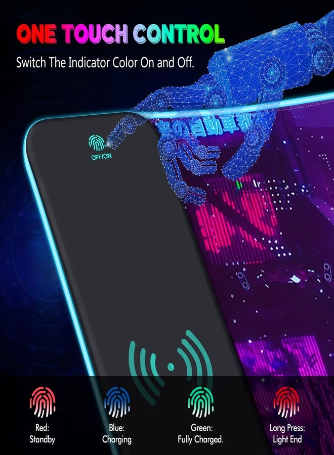 Lauspuck RGB Mouse Pad with 15W Wireless Charging, Purple Anime Neon Extended Large LED Gaming Mouse Pad Non-Slip Rubber Base, 10 Light Modes Desk Pad for Home Office-Warrior Cat - Image 5