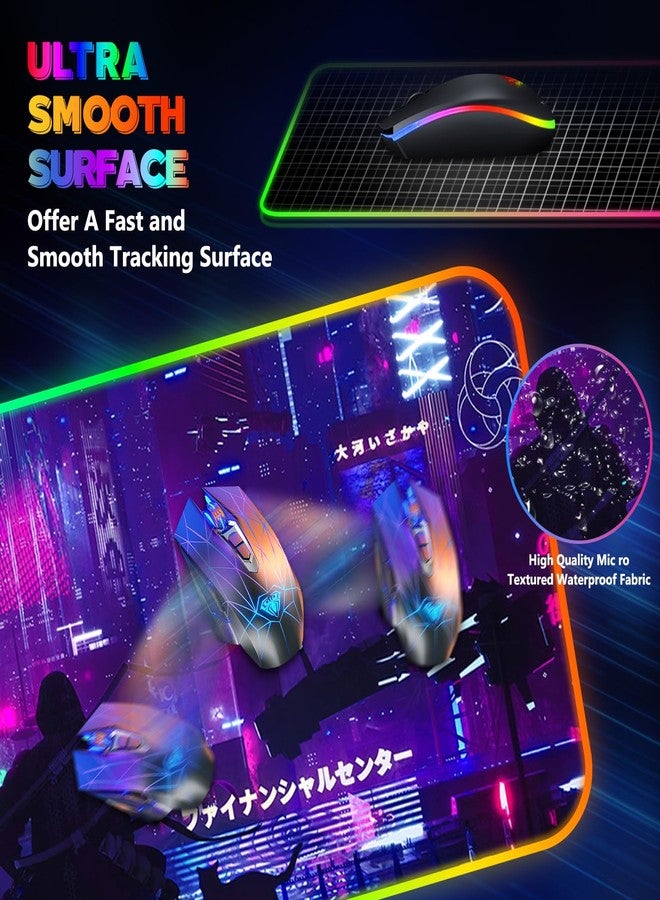 Lauspuck RGB Mouse Pad with 15W Wireless Charging, Purple Anime Neon Extended Large LED Gaming Mouse Pad Non-Slip Rubber Base, 10 Light Modes Desk Pad for Home Office-Warrior Cat - Image 4