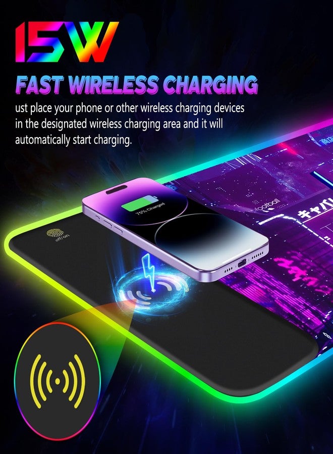 Lauspuck RGB Mouse Pad with 15W Wireless Charging, Purple Anime Neon Extended Large LED Gaming Mouse Pad Non-Slip Rubber Base, 10 Light Modes Desk Pad for Home Office-Warrior Cat - Image 3