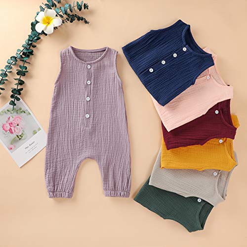 Arleysh Newborn Baby Girl Romper Jumpsuit Cotton Linen Sleeveless Ruffled Bodysuit Infant Summer Clothes Outfits (Green, 0-3 Months) - Image 5