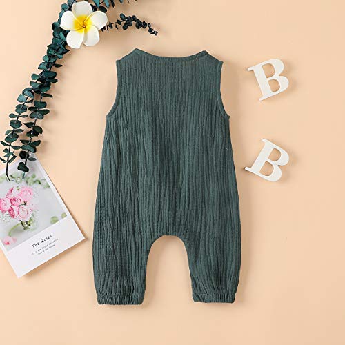 Arleysh Newborn Baby Girl Romper Jumpsuit Cotton Linen Sleeveless Ruffled Bodysuit Infant Summer Clothes Outfits (Green, 0-3 Months) - Image 3