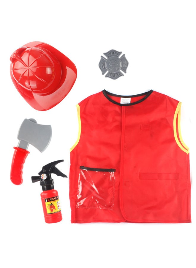 Play House Toy Simulation Children's Fire Clothing Professional Role Play Firefighter Vest Vest Hat Clothing-Color:584 Fire Suit 450g  - Image 1