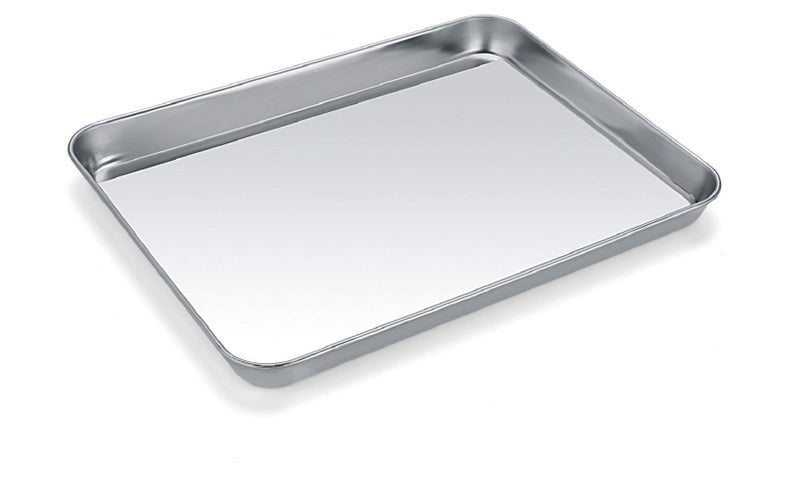 Baking Sheet Stainless Steel Cookie Sheet Baking Pan Tray for Toaster Oven Size 9 x 7 x 1 Inch Non Toxic  Healthy Mirror Finish  Easy Clean Dishwasher Safe