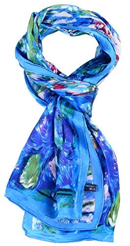 Salutto Women 100% Silk Scarves PaintedLotus Pond Scarf - Image 1