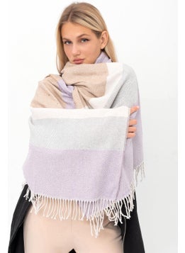 Saria Moda Soft Textured Herringbone Pattern Lilac-Beige Shoulder Shawl  - Image 1