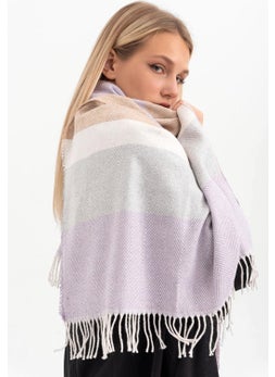 Saria Moda Soft Textured Herringbone Pattern Lilac-Beige Shoulder Shawl  - Image 2