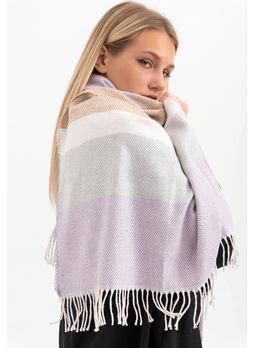 Saria Moda - Soft Textured Herringbone Pattern Lilac-Beige Shoulder Shawl - Image 1