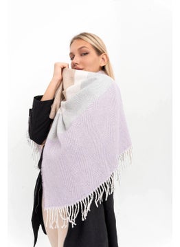 Saria Moda Soft Textured Herringbone Pattern Lilac-Beige Shoulder Shawl  - Image 3
