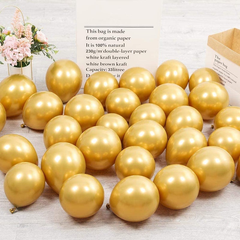 PARTY TIME  25 Pieces Metallic Chrome Gold Shiny Latex Balloons for Kids Birthday Wedding Party Events and Decorations Supplies  5 Inches - Image 1