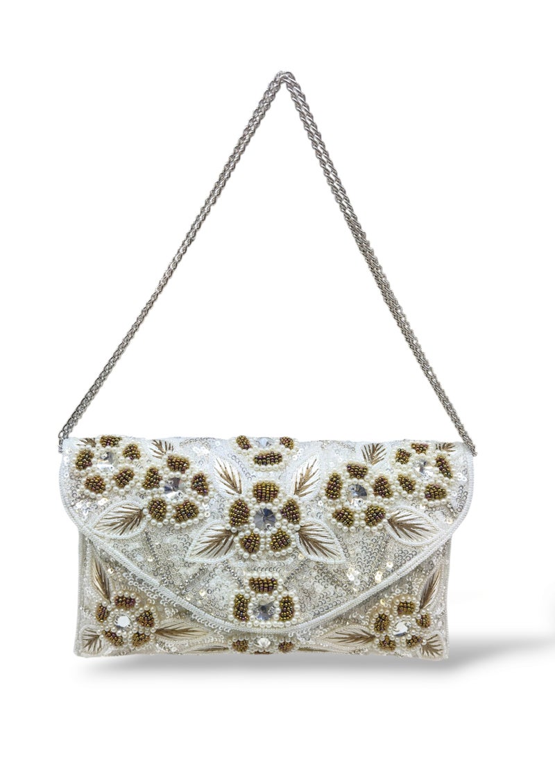 أركاد حقيبة كلاتش زفاف ذهبية من أركاد، مصنوعة يدويًا، مزينة بالخرز، مصنوعة في الهند - Image 5