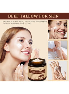 HUALIJIA Tallow and Honey Balm for Face, 2PCS Beef Tallow for Skin (4.2 Oz), Tallow Face Moisturizer, Organic Grass Fed Whipped Beef Tallow Cream, Deeply Hydrates and Moisturizes Face Body, Fast Absorption  - Image 3