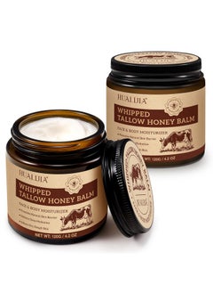 HUALIJIA Tallow and Honey Balm for Face, 2PCS Beef Tallow for Skin (4.2 Oz), Tallow Face Moisturizer, Organic Grass Fed Whipped Beef Tallow Cream, Deeply Hydrates and Moisturizes Face Body, Fast Absorption  - Image 1