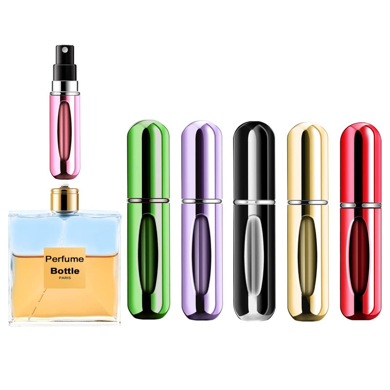 Yamadura Portable Mini Perfume Atomizer Bottle Atomizer Perfume Spray Scent Pump Case Refillable Travel 5ml 5 Pack Purple Gold Green Red Black
