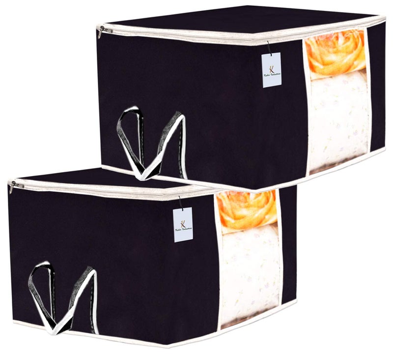 Kuber Industries CTKTC34427 Rectangular Non Woven Underbed Storage Bag Blanket Cover with Window Extra Large Black Transparent 2 Piece - Image 1