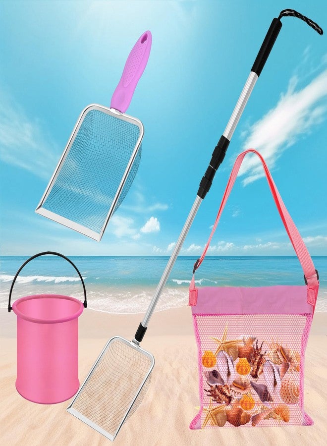 Waybas 4pcs Shelling Scooper Tools for Beach, Adjustable Shark Tooth Sand Sifter with Mesh Shell Collecting Bag Foldable Beach Bucket Beach Scoop Shovel Toys for Adults Kids Picking Seashell Rock Hunting(P) - Image 1